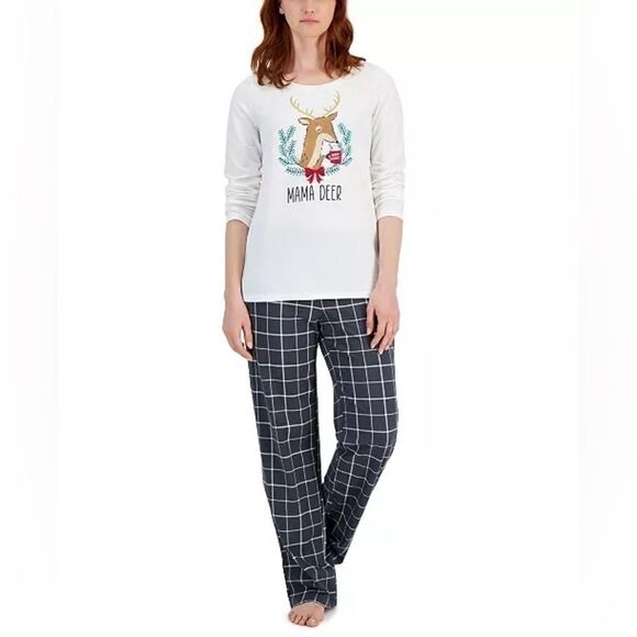FAMILY PAJAMAS Matching Women's Mama Deer Mix It Family Pajama Set, grey New S - Picture 2 of 10